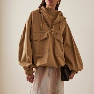Zimmermann Illuminate Cotton Cargo Anorak, Size M (US 6-8), Color Sand